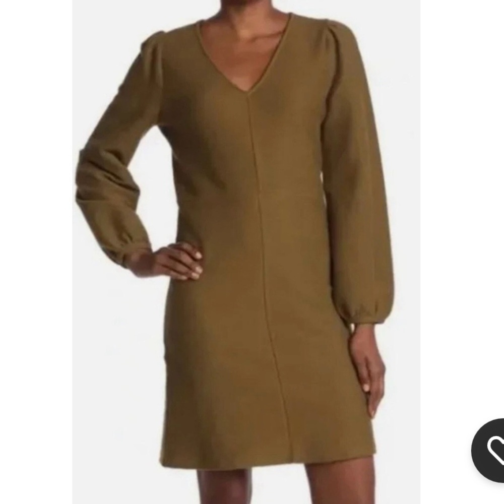 Madewell Texture & Thread Ribbed Dress Size XXS Olive Green Balloon Sleeve